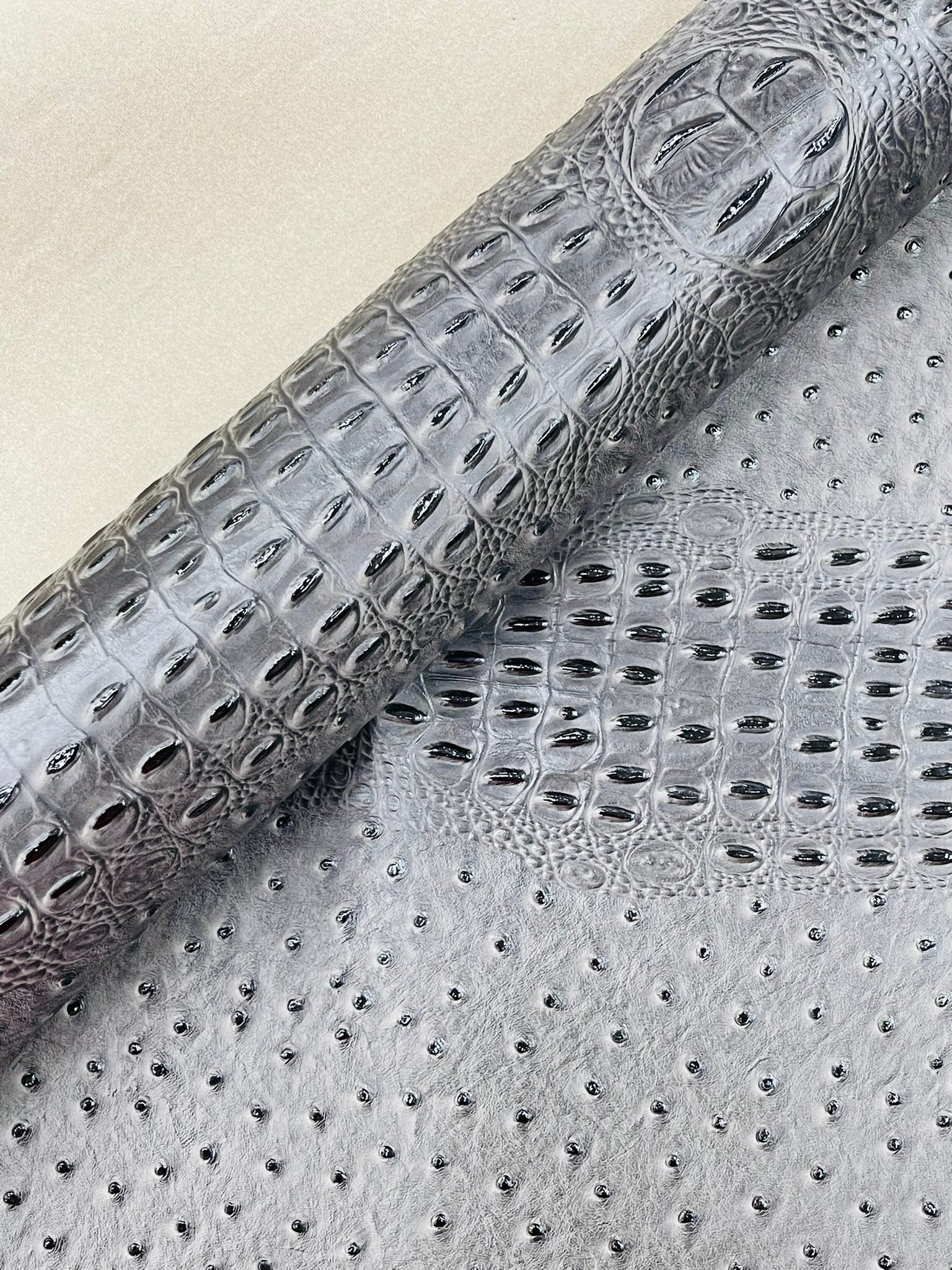 Ostrich Embossed Vinyl Fabric By The Yard / 2 Tone Crocodile Ostrich Vinyl Leather 54" Wide