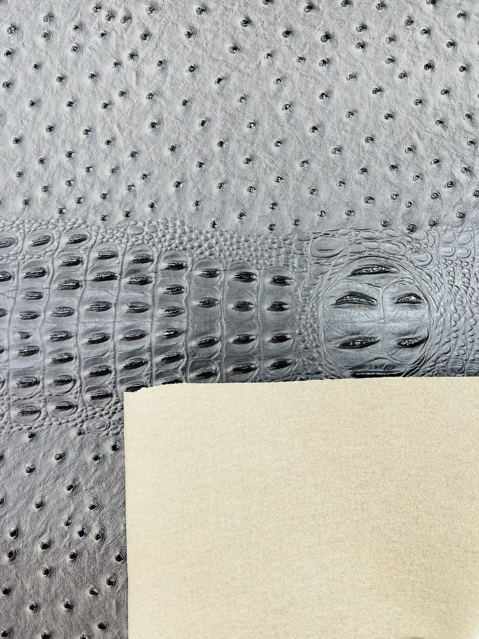 Ostrich Embossed Vinyl Fabric By The Yard / 2 Tone Crocodile Ostrich Vinyl Leather 54" Wide