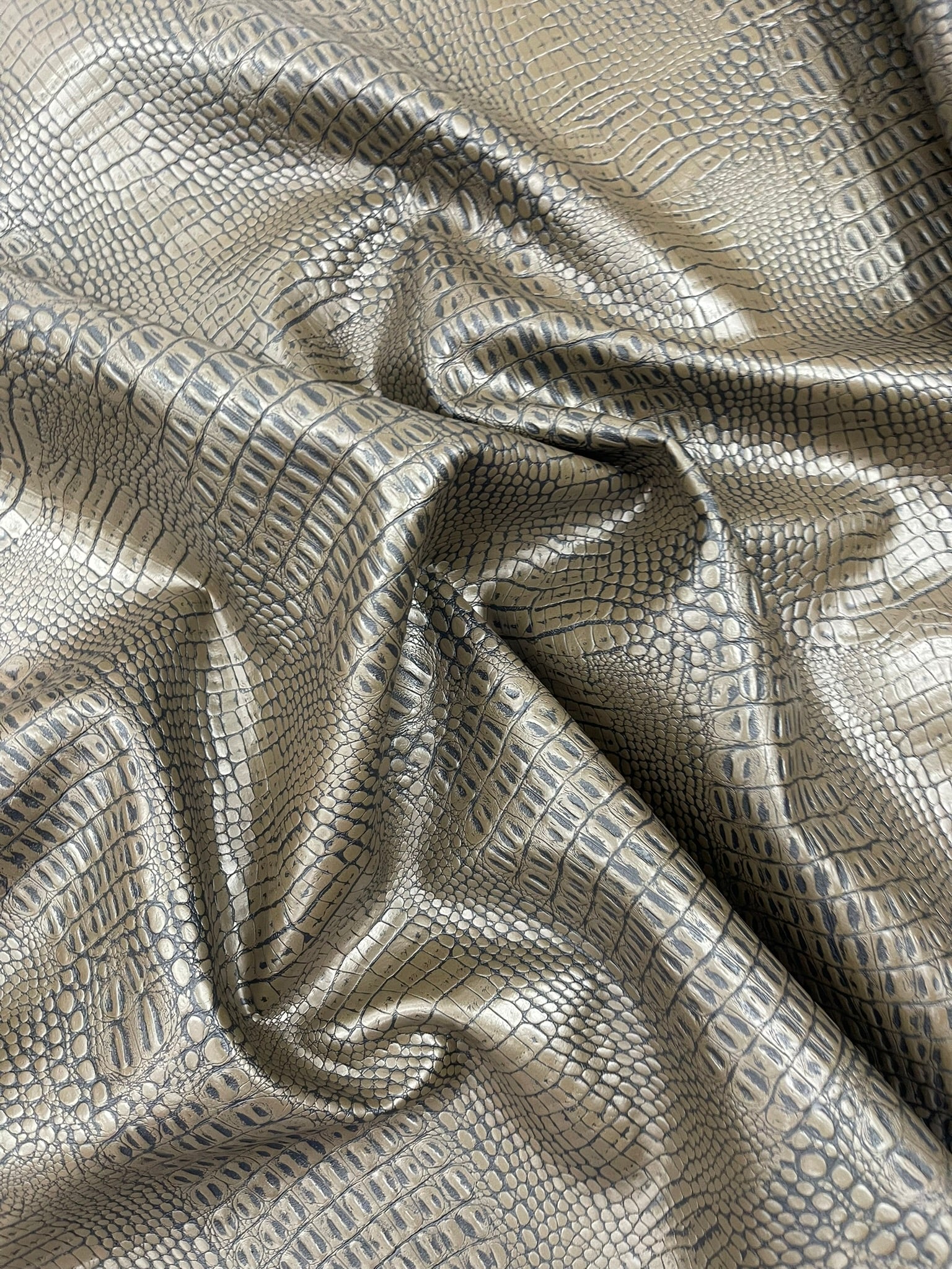 Crocodile Marine Vinyl 2 tone Upholstery, Crocodile Skin Texture Faux Leather PVC Vinyl, 54" Wide.