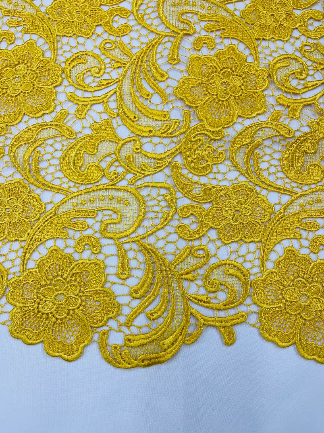 Floral Design Guipure Fabric - Yellow - Floral Lace Guipure Wedding Bridal Dress Fabrics by the Yard