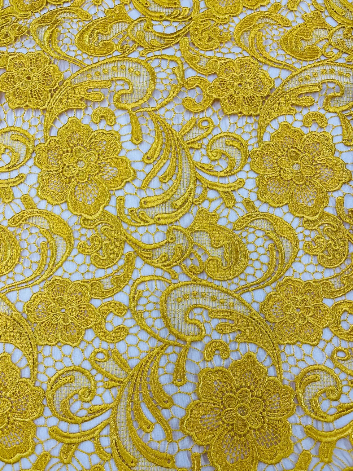 Floral Design Guipure Fabric - Yellow - Floral Lace Guipure Wedding Bridal Dress Fabrics by the Yard