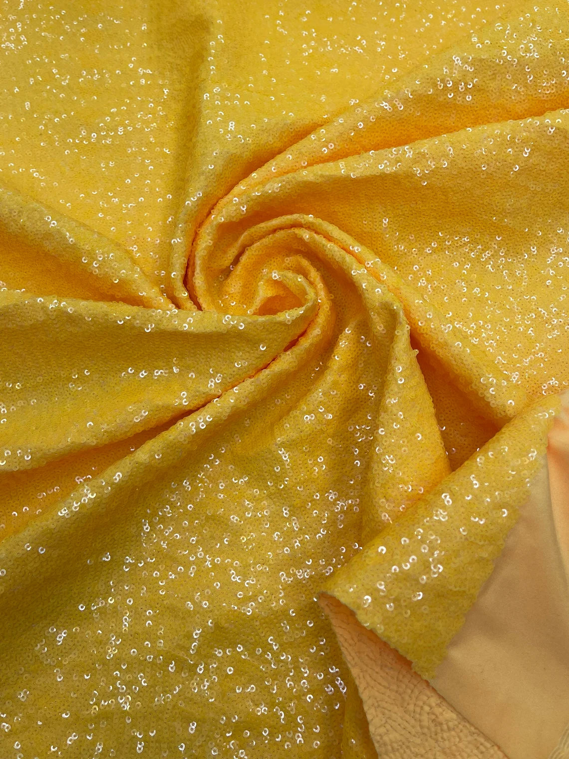 Mini Glitz Sequins on Milliskin - Yellow - 4 Way Stretch Milliskin Stretch Spandex Fabric by Yard