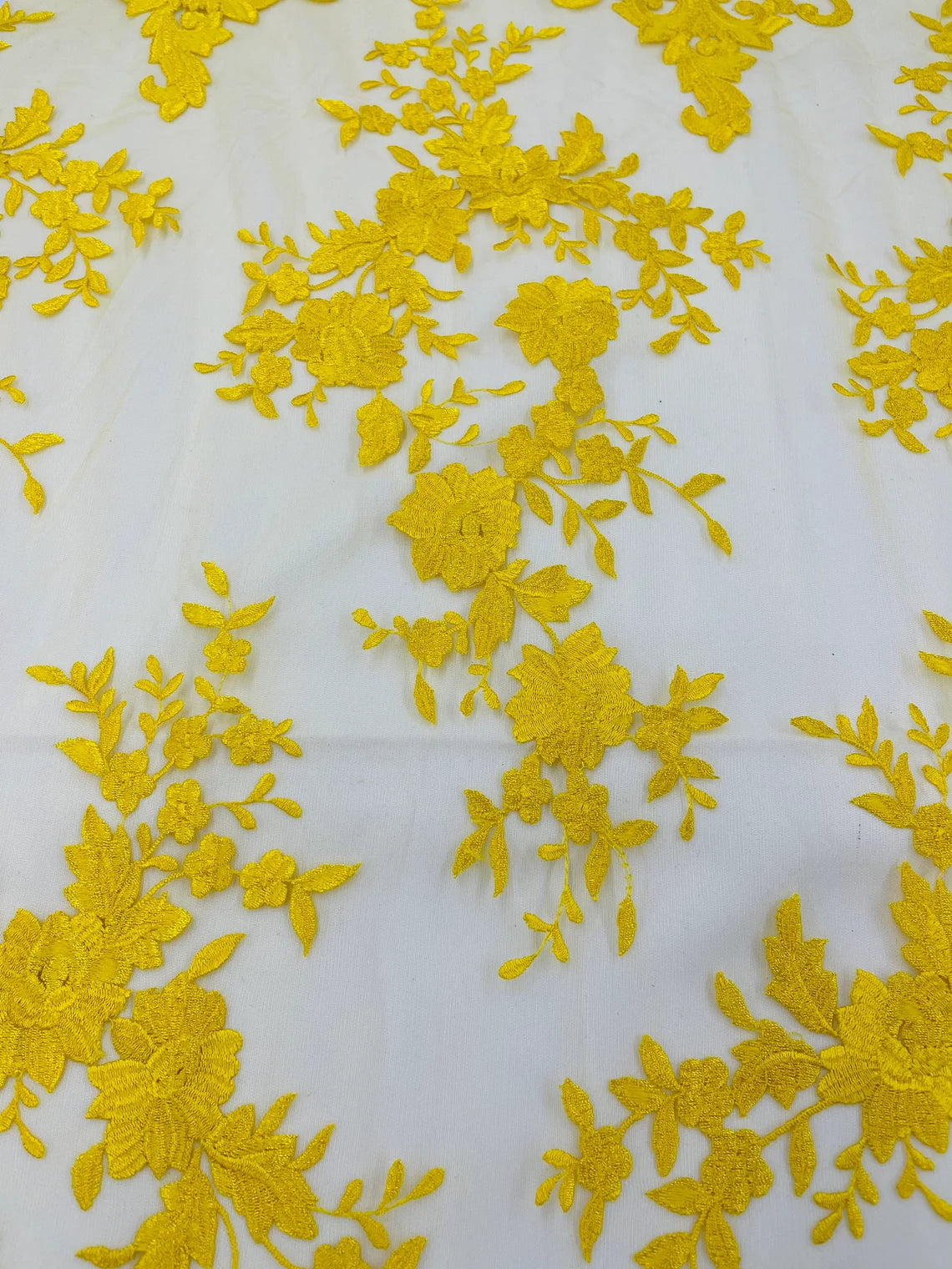 Damask Design Lace Fabric - Yellow - Embroidered Damask Fancy Beautiful Design Lace Fabric By Yard