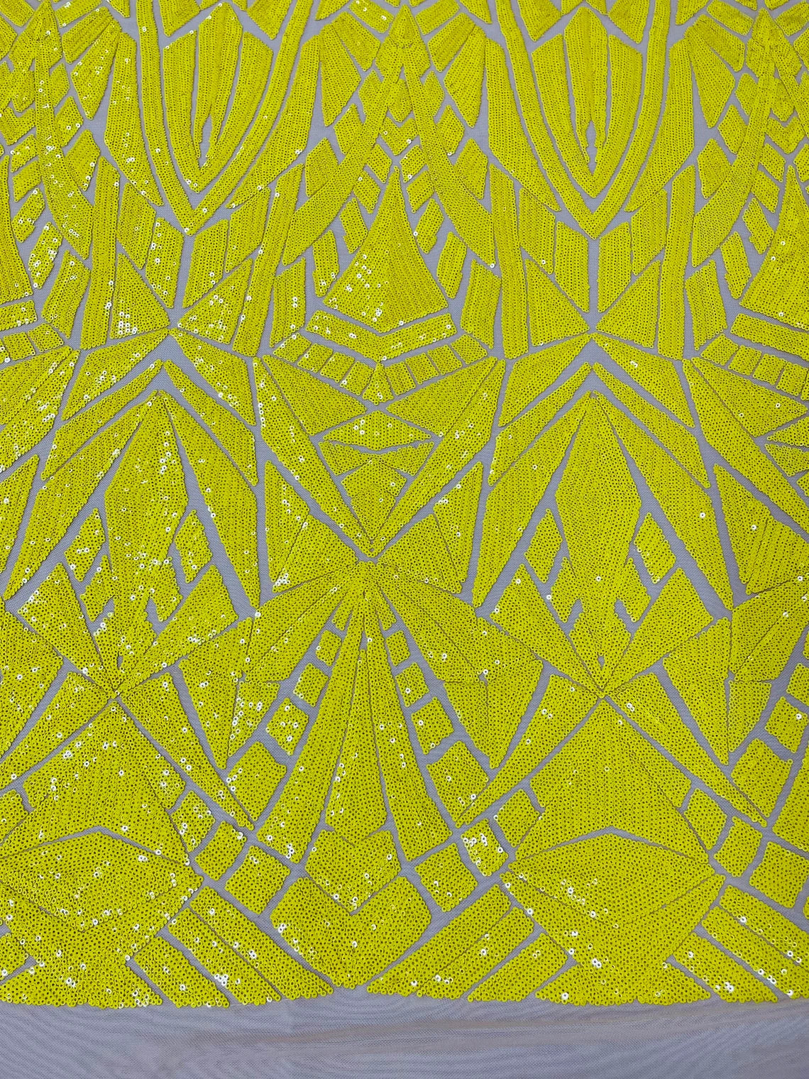 Geometric Triangle Lines Sequins - Yellow - 4 Way Stretch Geometric Design Sequins By Yard