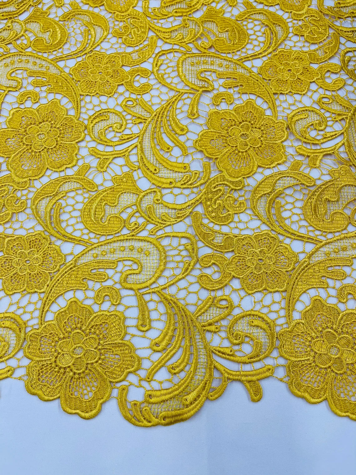 Floral Design Guipure Fabric - Yellow - Floral Lace Guipure Wedding Bridal Dress Fabrics by the Yard