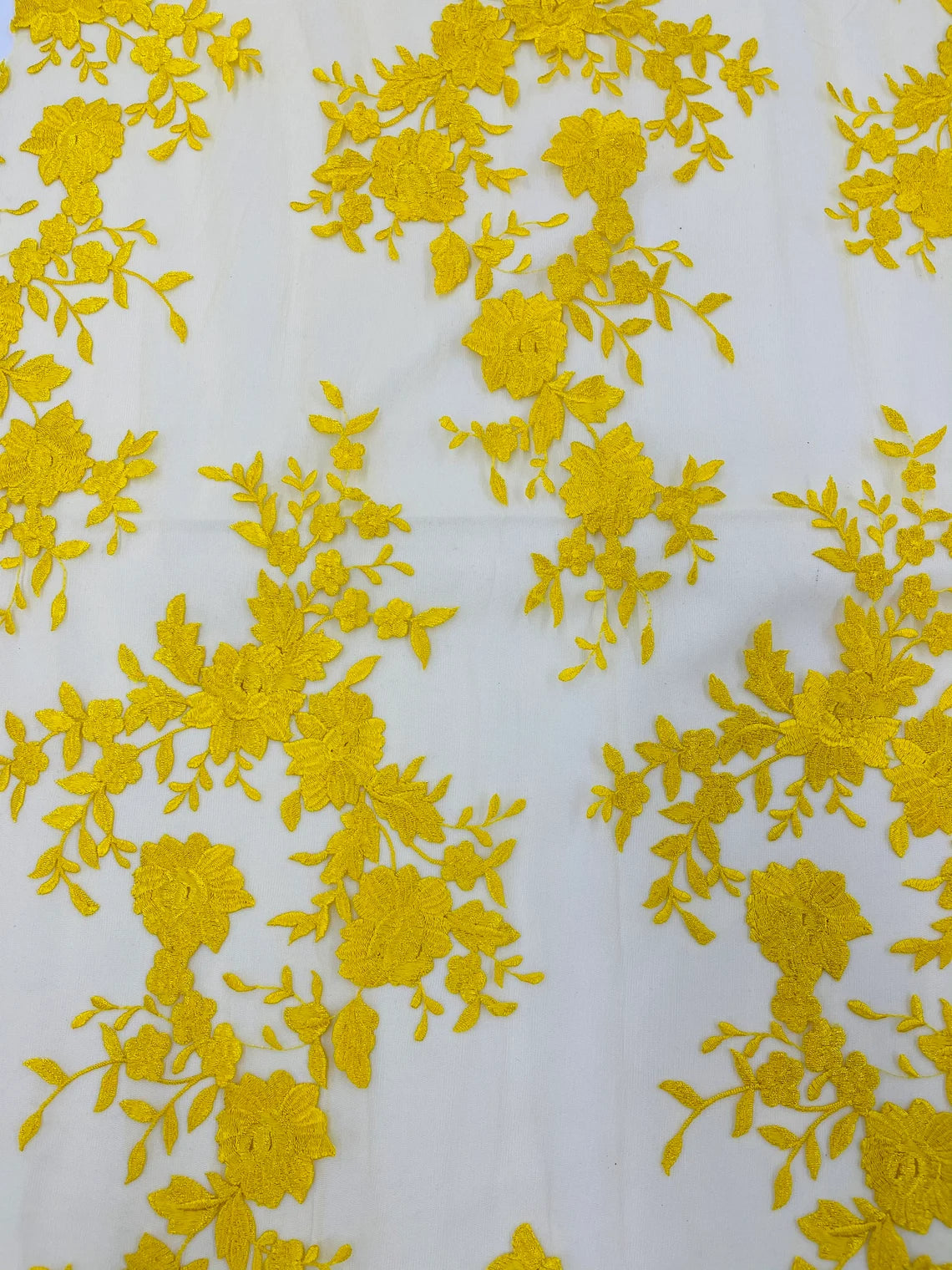 Damask Design Lace Fabric - Yellow - Embroidered Damask Fancy Beautiful Design Lace Fabric By Yard