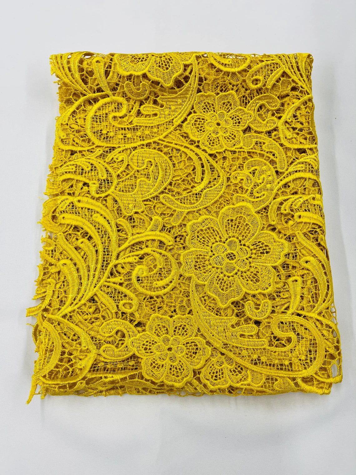 Floral Design Guipure Fabric - Yellow - Floral Lace Guipure Wedding Bridal Dress Fabrics by the Yard