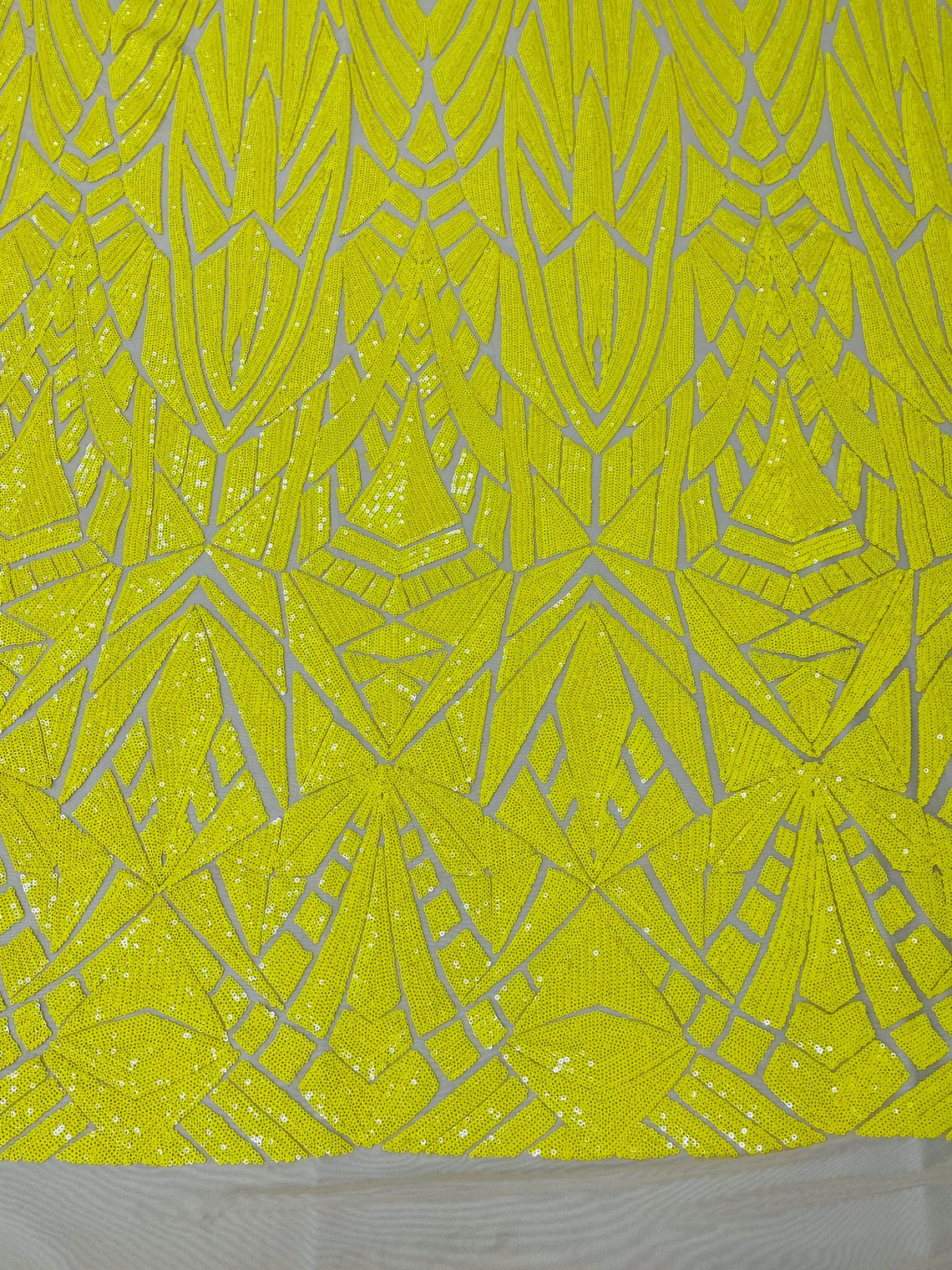 Geometric Triangle Lines Sequins - Yellow - 4 Way Stretch Geometric Design Sequins By Yard