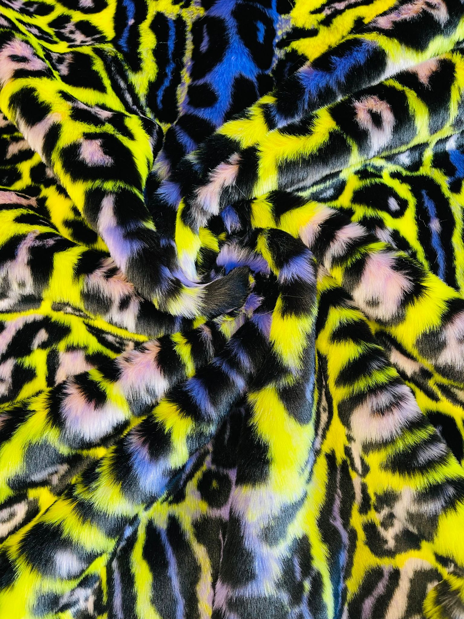 Leopard Tie Dyed Faux Fur, Black Light Reflective (by the yard)