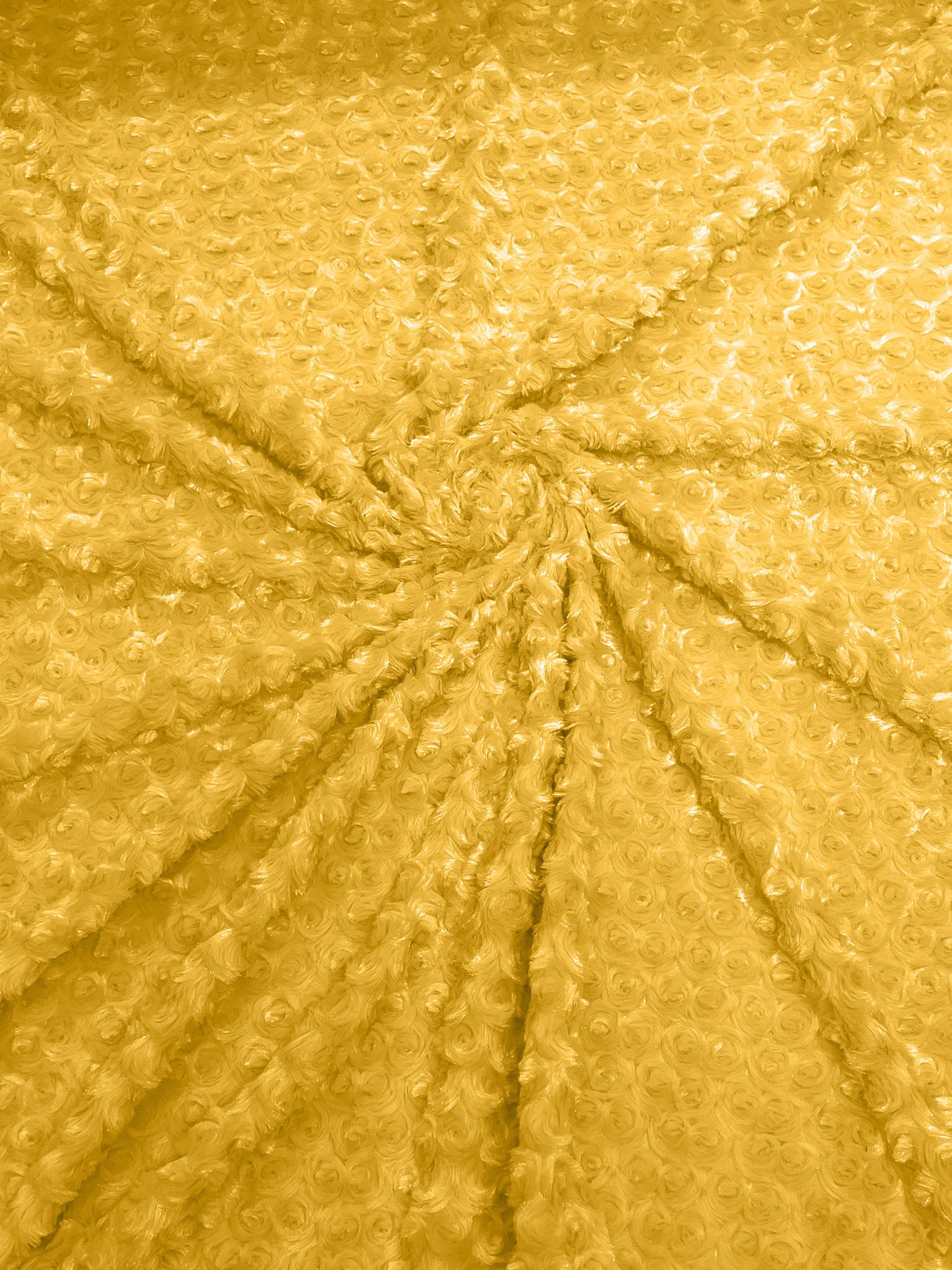 Yellow - Minky Swirl Rose Blossom Ball Rosebud Plush Fur Fabric Polyester- 58" Wide Sold By The Yard
