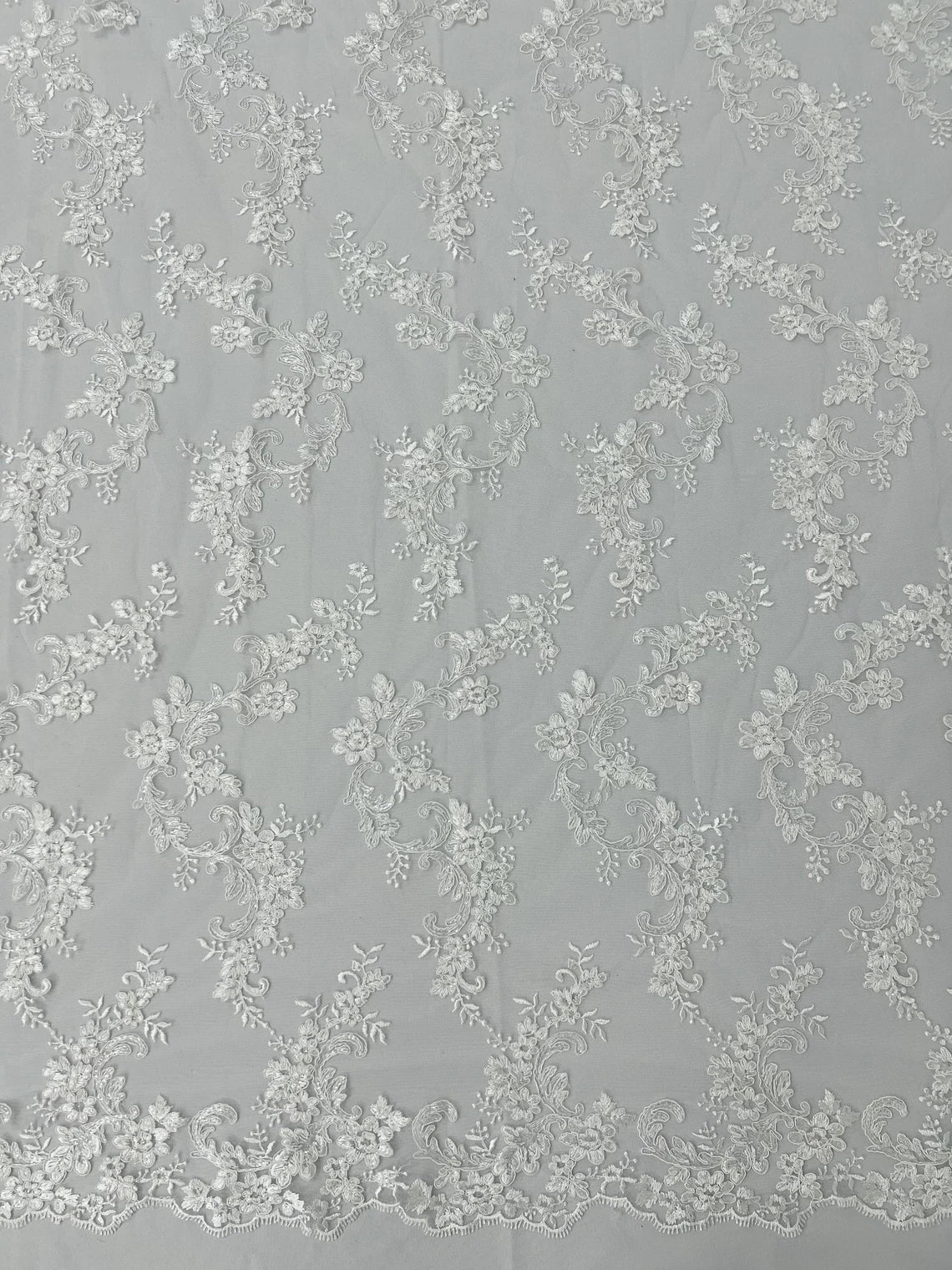Flower Cluster Lace Sequins Fabric - White - Embroidery Floral Design Lace Fabric By Yard