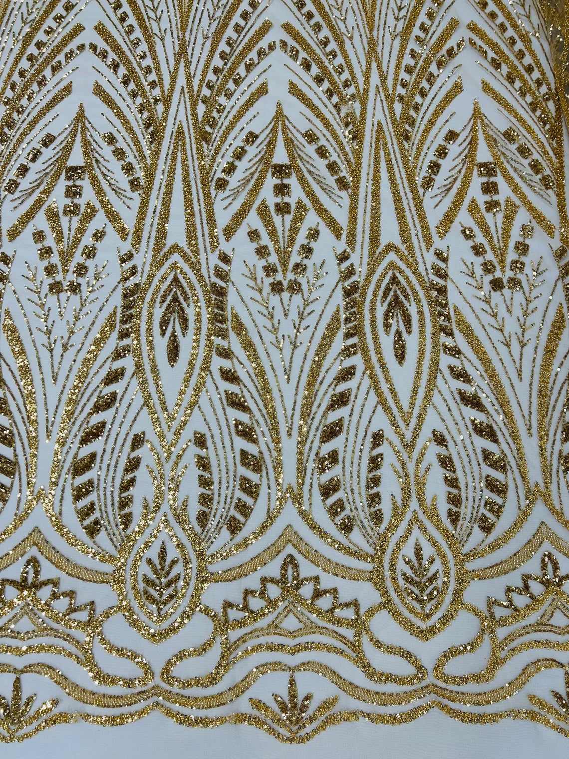 Geometric Beaded Fabric - Gold - Embroidered Beaded Geometric Shape Design Fabric By Yard