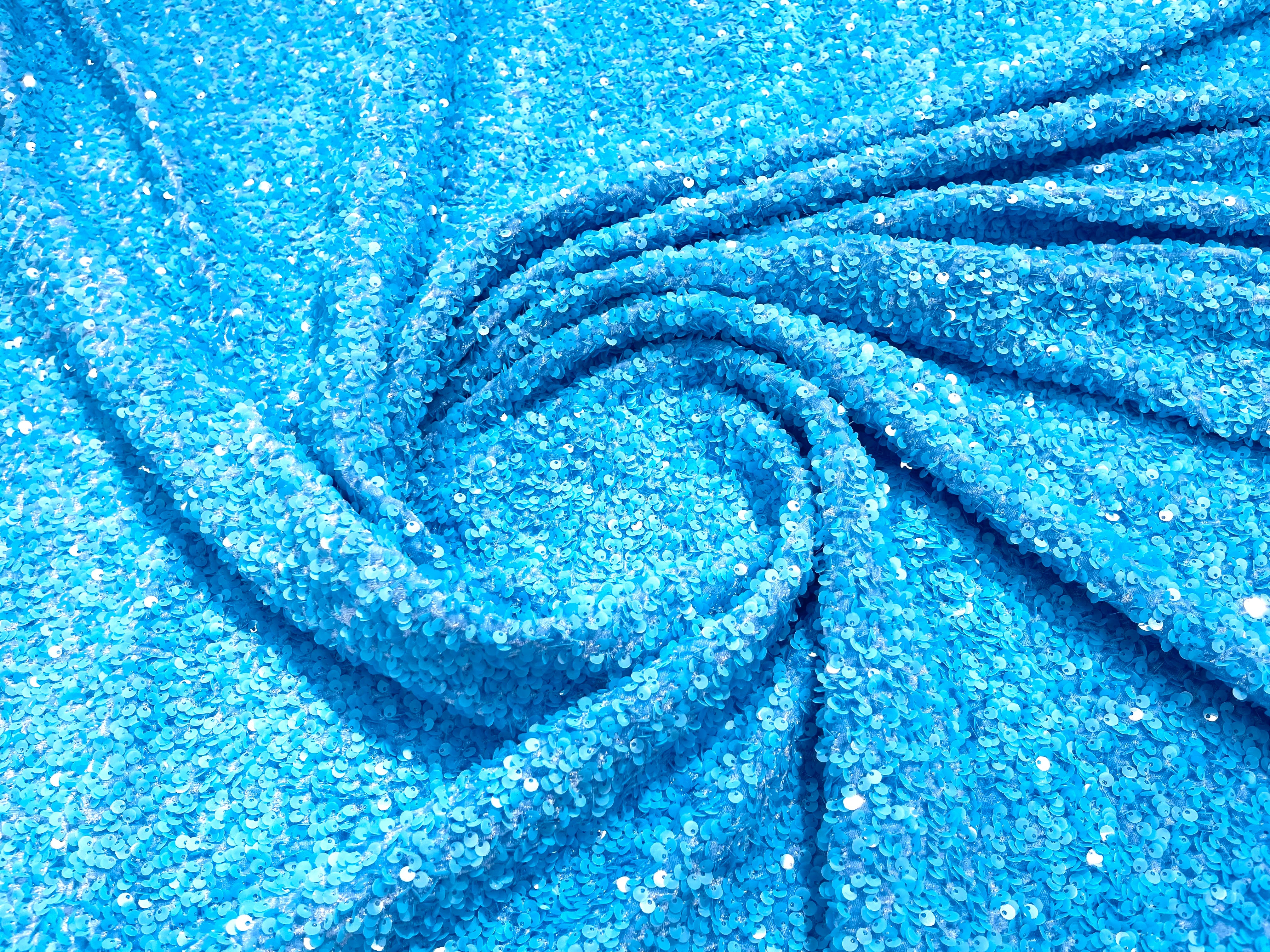 Turquoise Blue Sequin Velvet Stretch 5mm fabric 58"Wide-Prom-Nightgown fabric- Sold by the yard.
