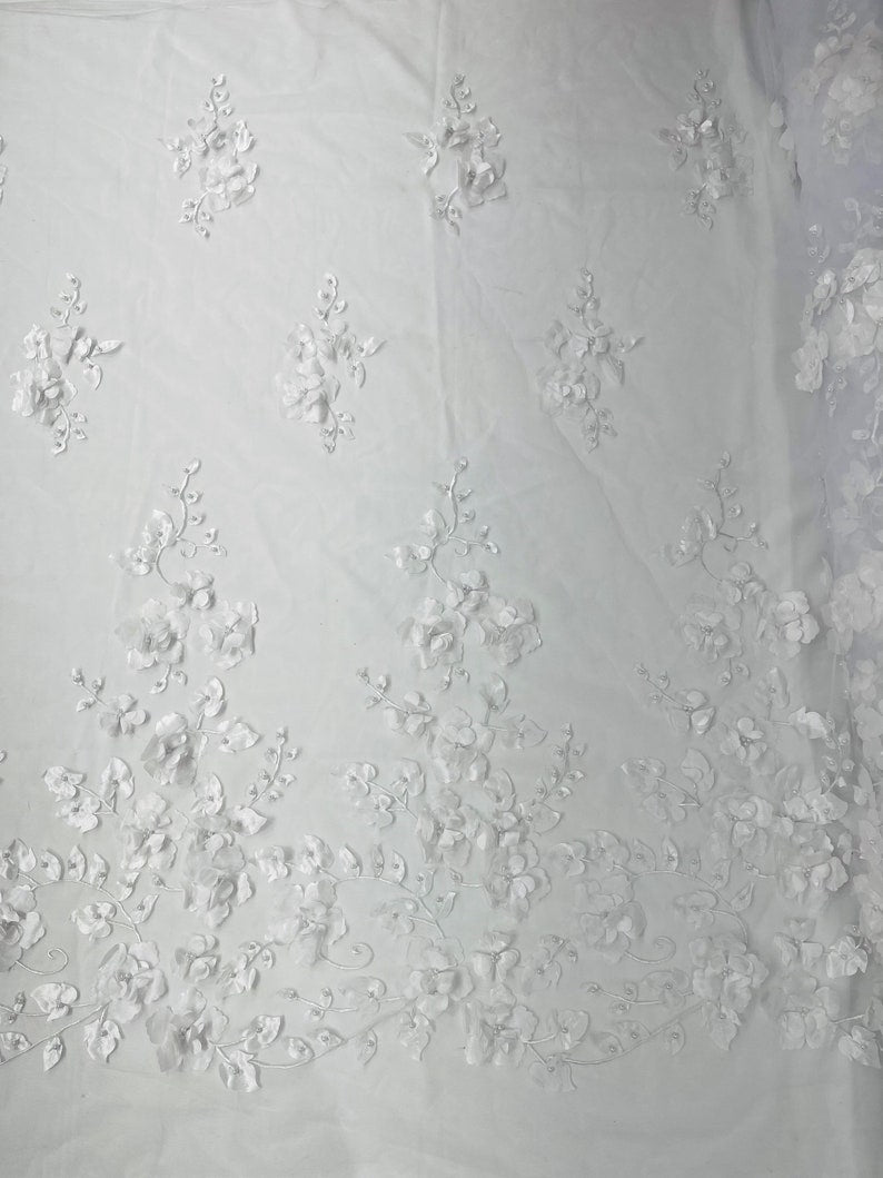 3D FLOWER PEARL LACE SINGLE BORDER (by the yard)