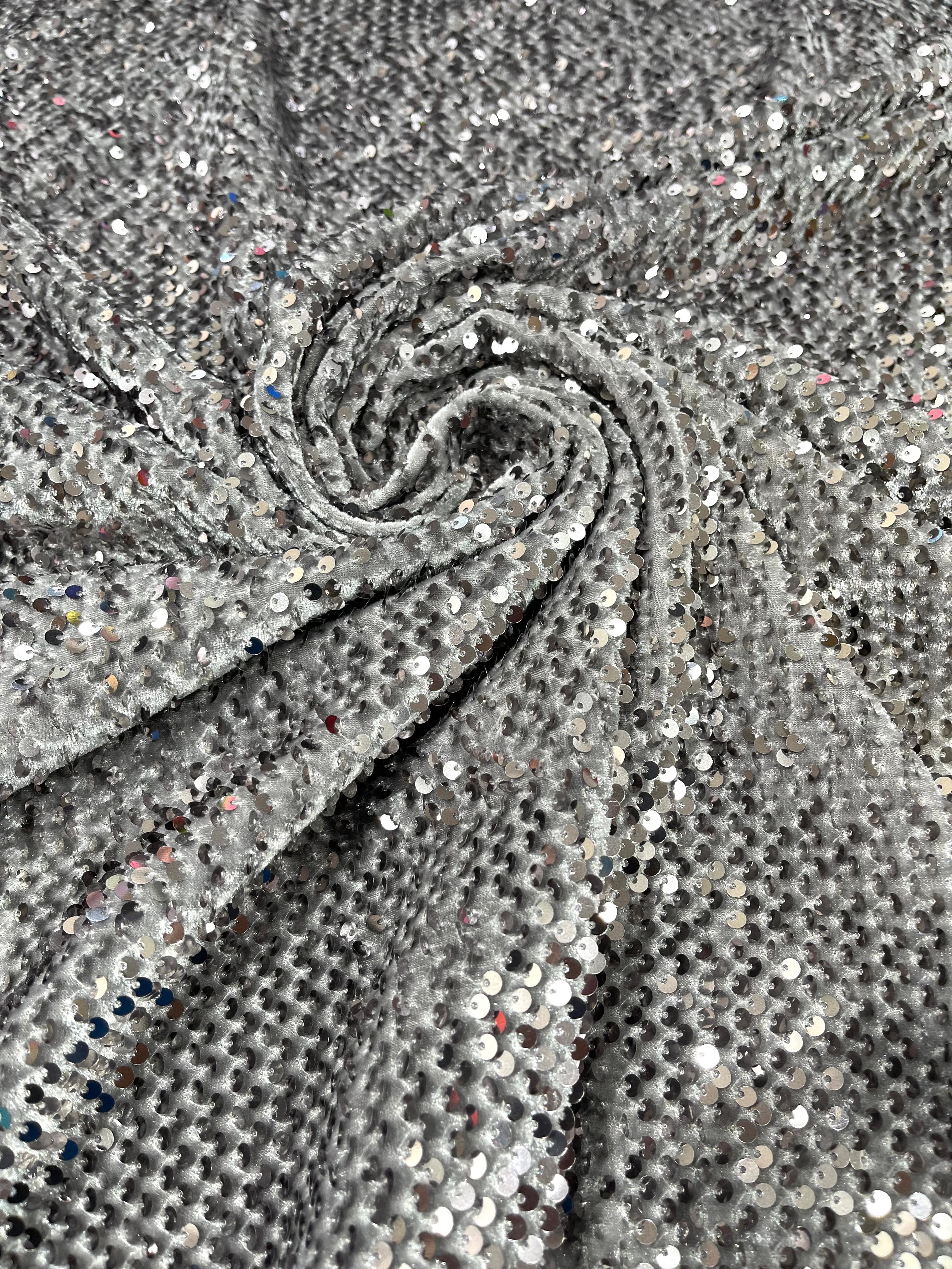 Sequin Velvet Stretch 5mm fabric 58"Wide-Prom-Nightgown fabric- Sold by the yard.